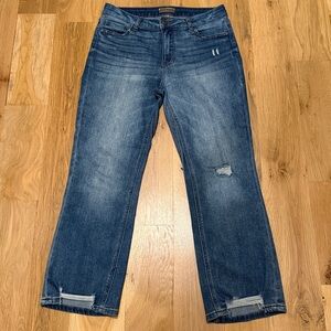 Kut from the Kloth Distressed High Rise Kelsey Fab Ab Ankle Flare Jeans